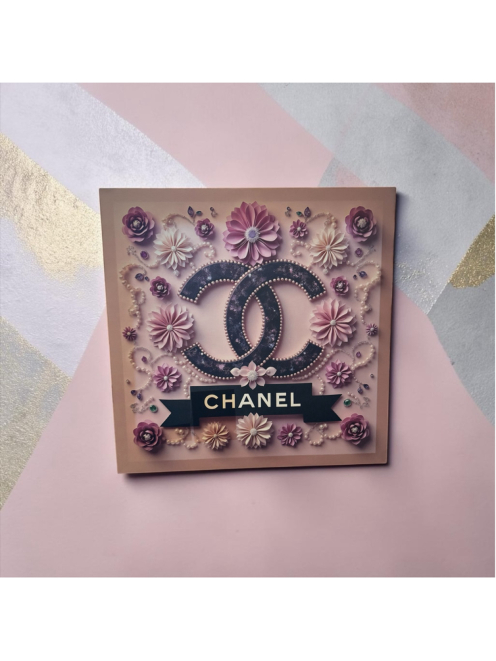 Chanel Mixed Media Floral Canvas Wall Art - Brand New